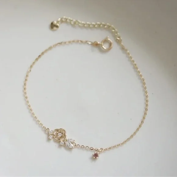 925 Sterling Silver Gold Rose Bracelet - Picture 3 of 7